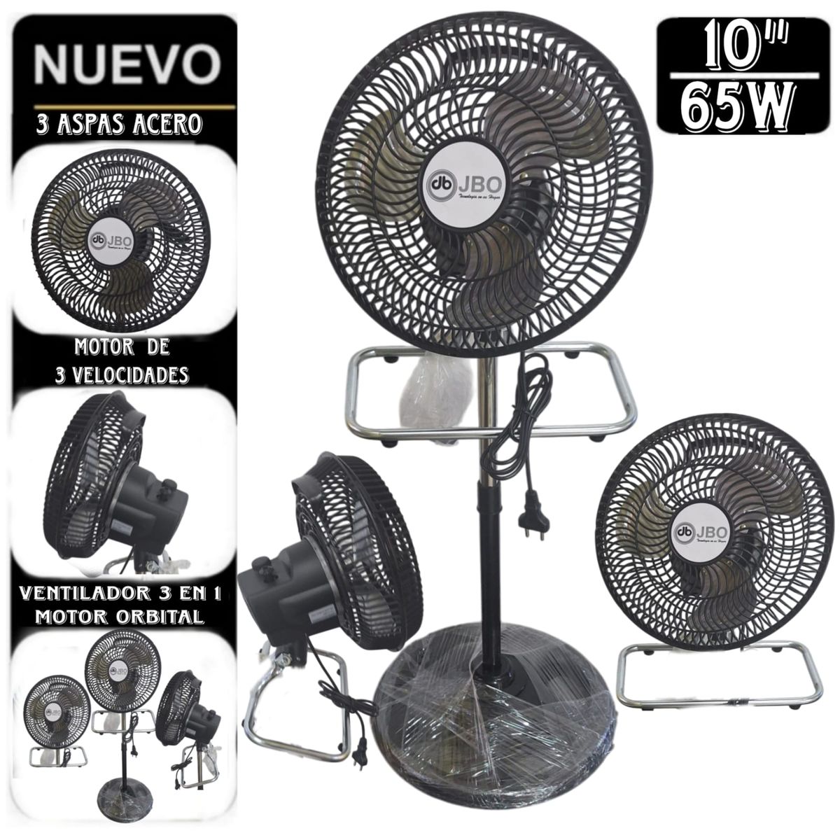 GENERICO - PACK 2Ventilador 3 en 1 Pared Meza y Pedestal ORBITAL de 3 Aspas NEGRO