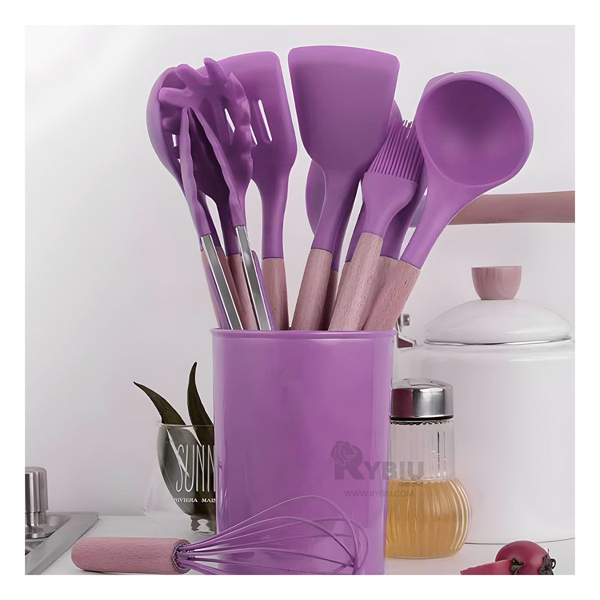 RYBIU IMPORT - Set Resistente al Calor para Ollas en Lila Y+Regalo Stickers