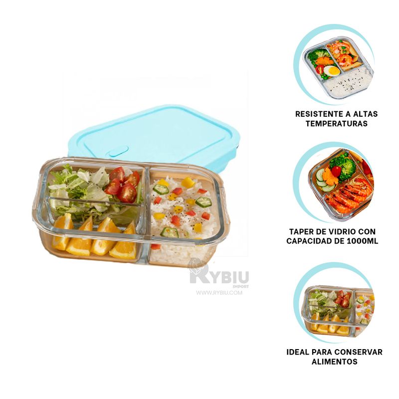 RYBIU IMPORT - Envase Apto para Alimentos Tono Celeste Y+Post-it Adhesivos