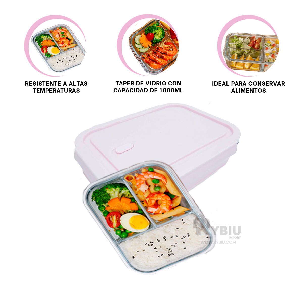 RYBIU IMPORT - Taper de Calidad de 3 Espacios en Rosado Y+Regalo Stickers