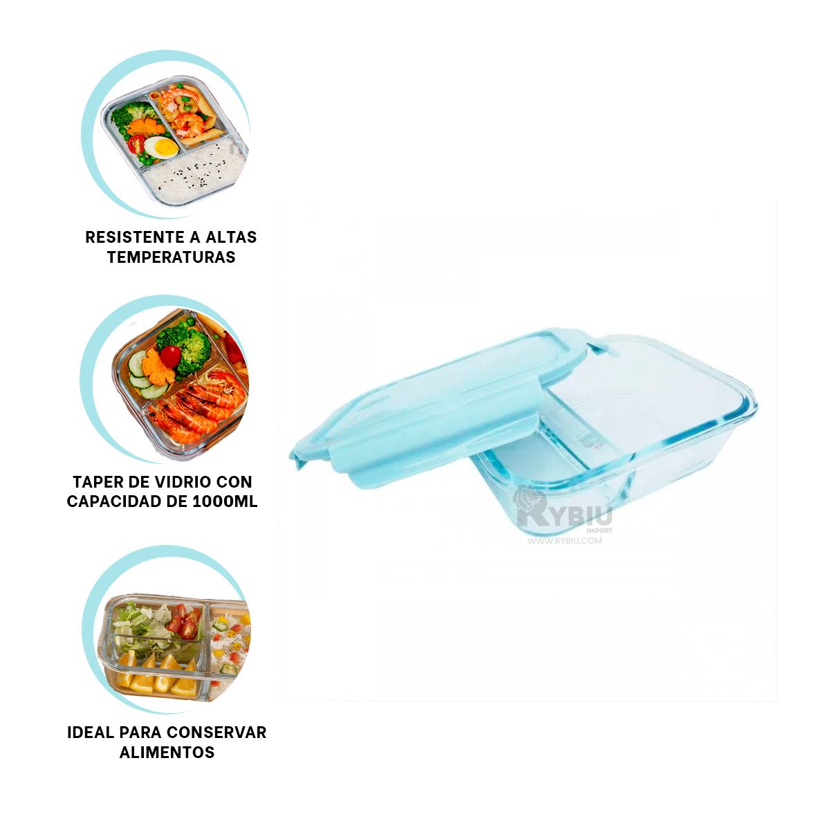 GENERICO - Taper Rectangular de Vidrio 3 Divisiones Celeste