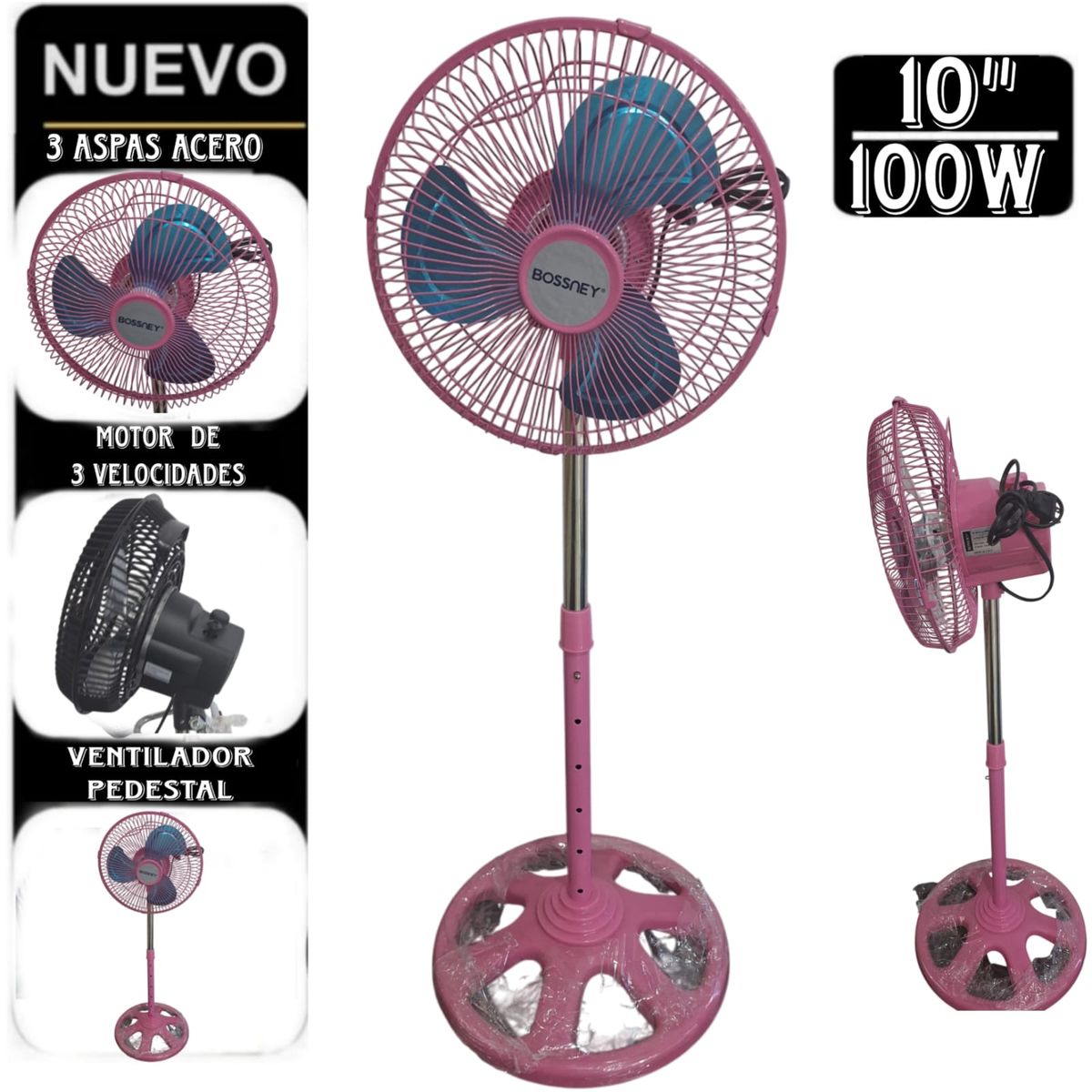 GENERICO - Ventilador Pedestal de 10pulgadas BOSSNEY 60W