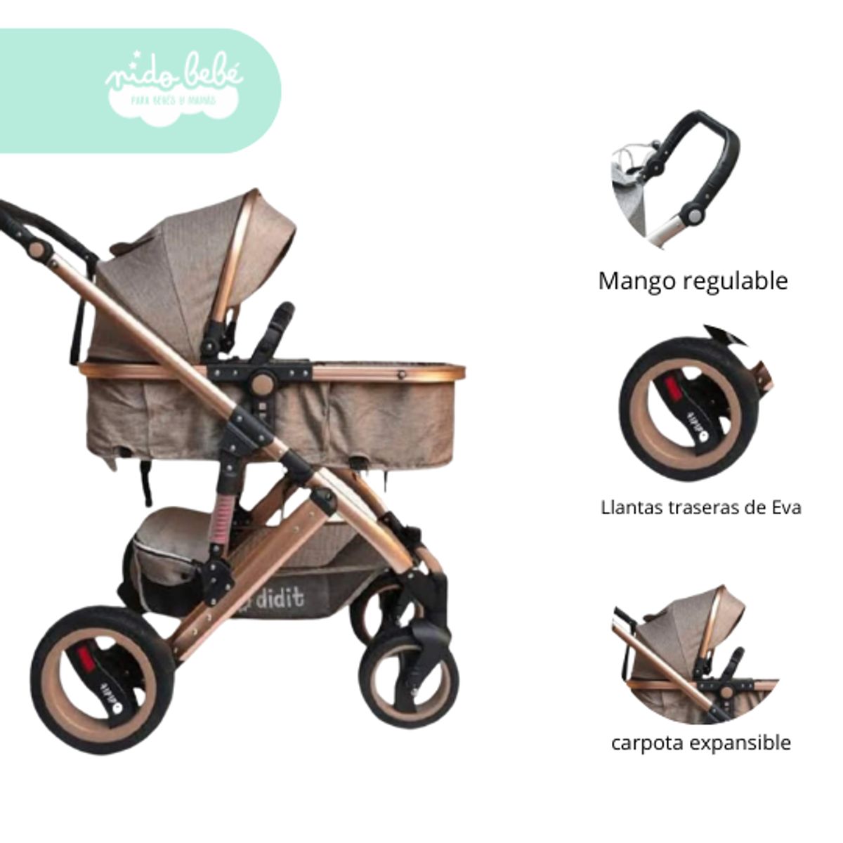 GENERICO - Coche Moises de bebe Didit beige