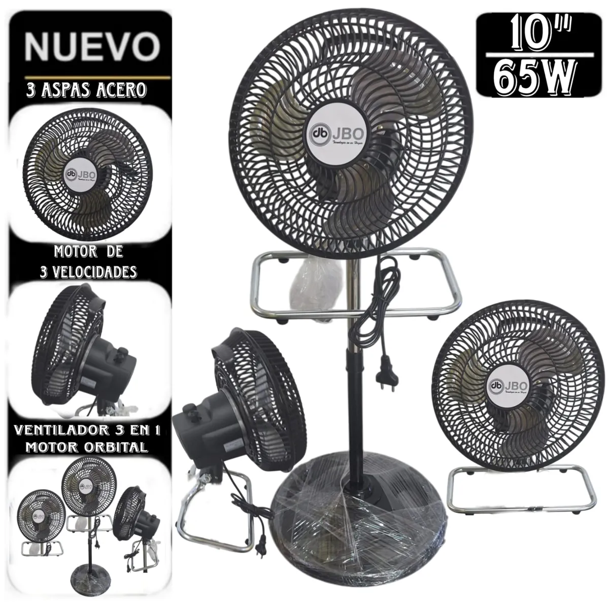GENERICO - Ventilador 3 en 1 Pared Meza y Pedestal ORBITAL de 3 Aspas NEGRO