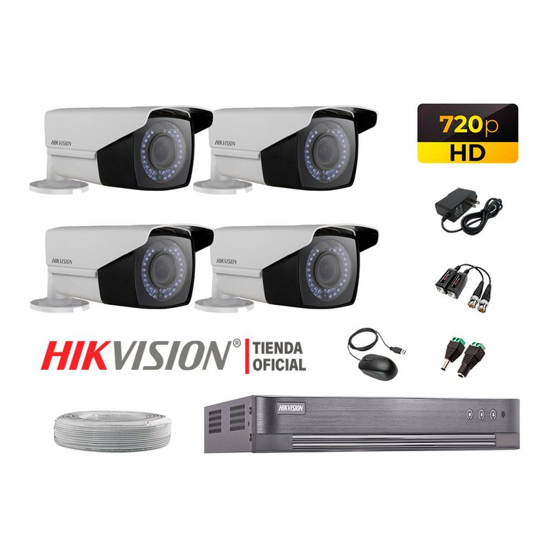 HIKVISION - CÁMARAS DE VIGILANCIA KIT 4 720P HD MAYOR ALCANCE VARIFOCAL 40M IR