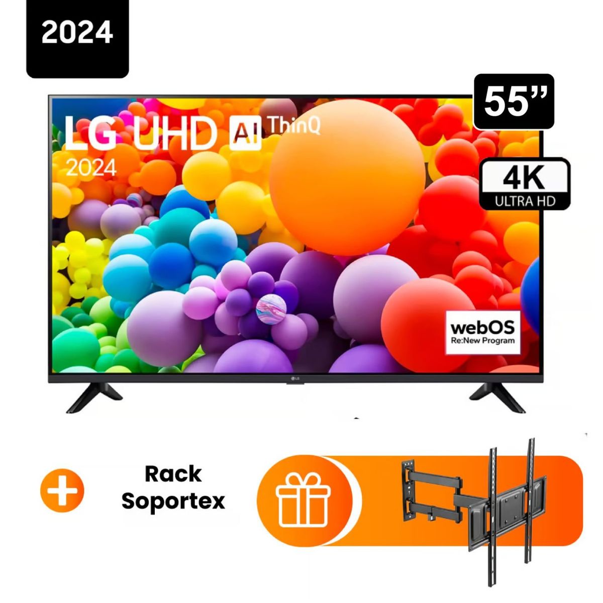 LG - Televisor LG 55 Pulg. LED Smart TV 4K UHD ThinQ AI 55UT7300 + Rack