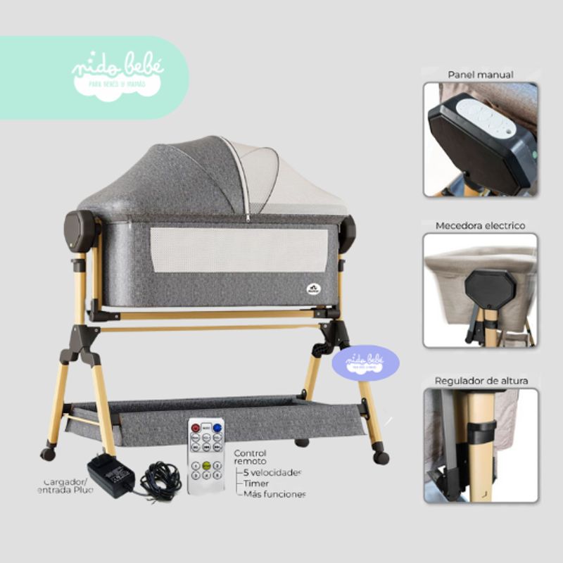 GENERICO - Cuna Colecho de bebe GIO ENVER PLOMO