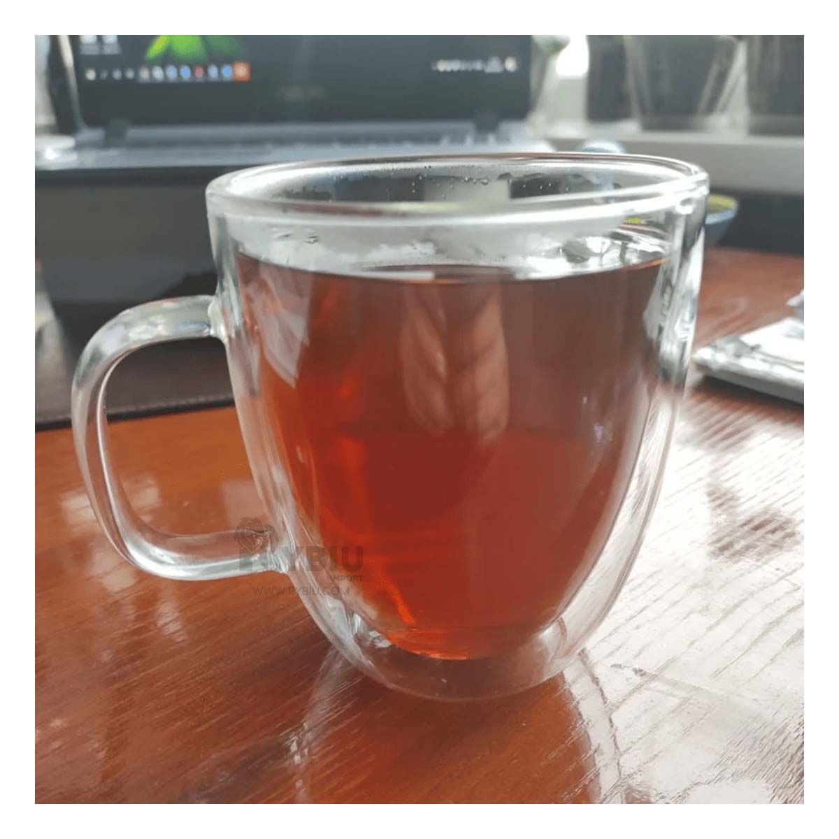 RYBIU IMPORT - Vaso con Mango 300ML Transparente Y+Banderitas Adhesivas