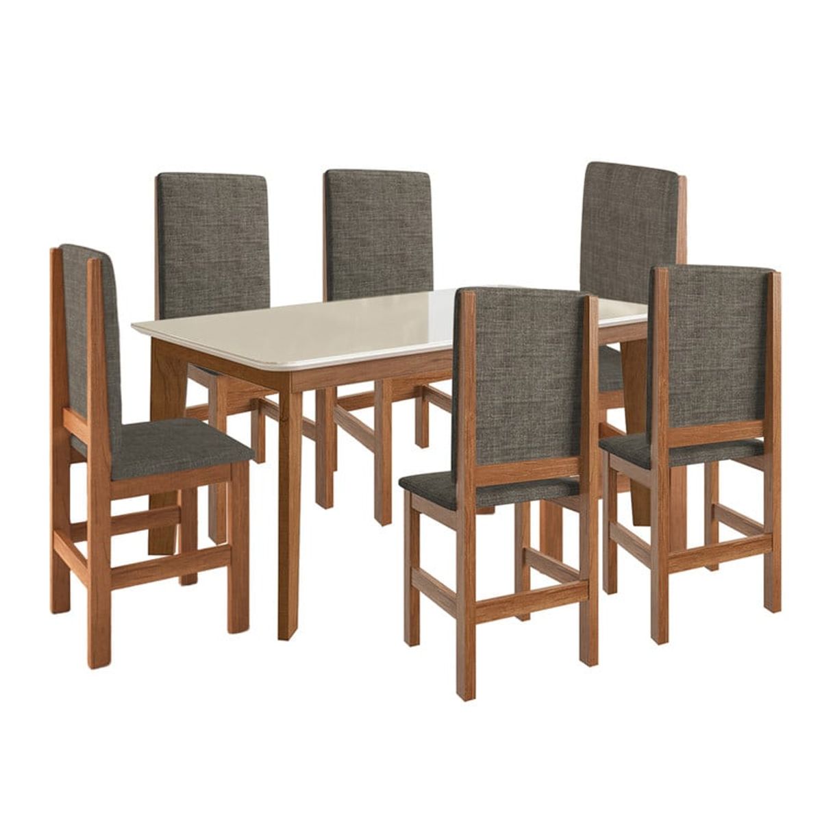 2020 HOME PERU - Juego de Comedor Vidrio 6 Sillas Madera Marrón - Blanco