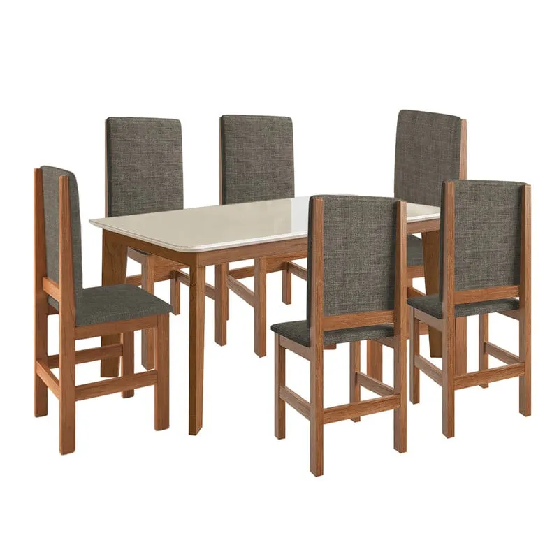2020 HOME PERU - Juego de Comedor Vidrio 6 Sillas Madera Marrón - Blanco
