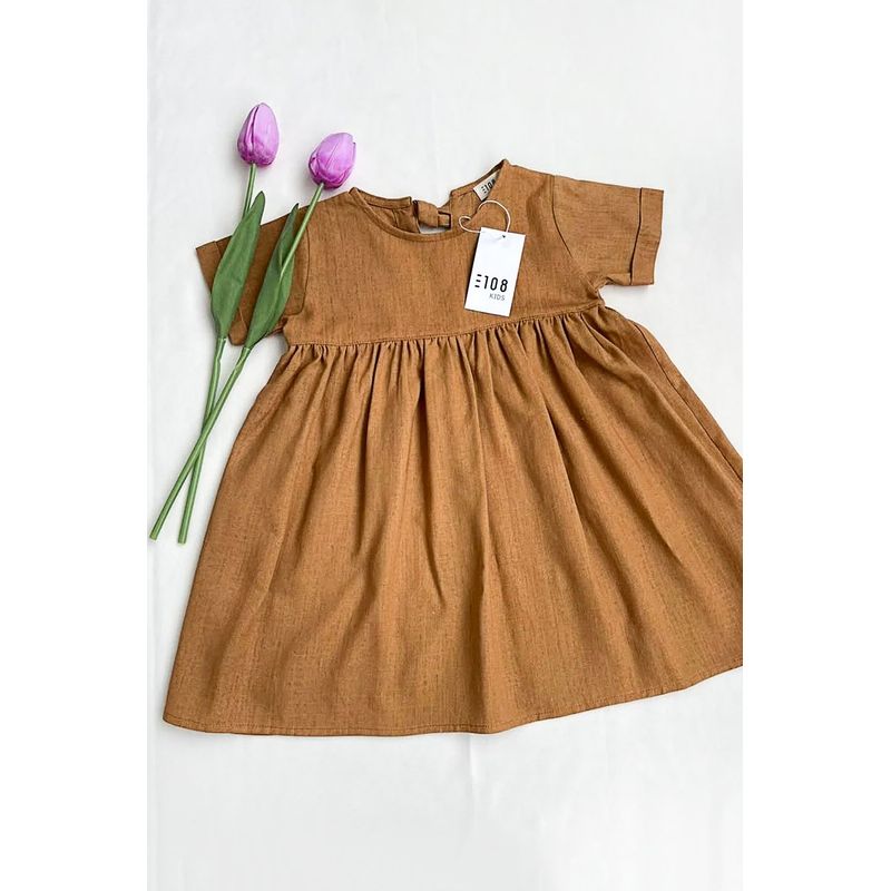 GENERICO - Vestido Niña Cuello Redondo Amalia Color Camello Estacion 108