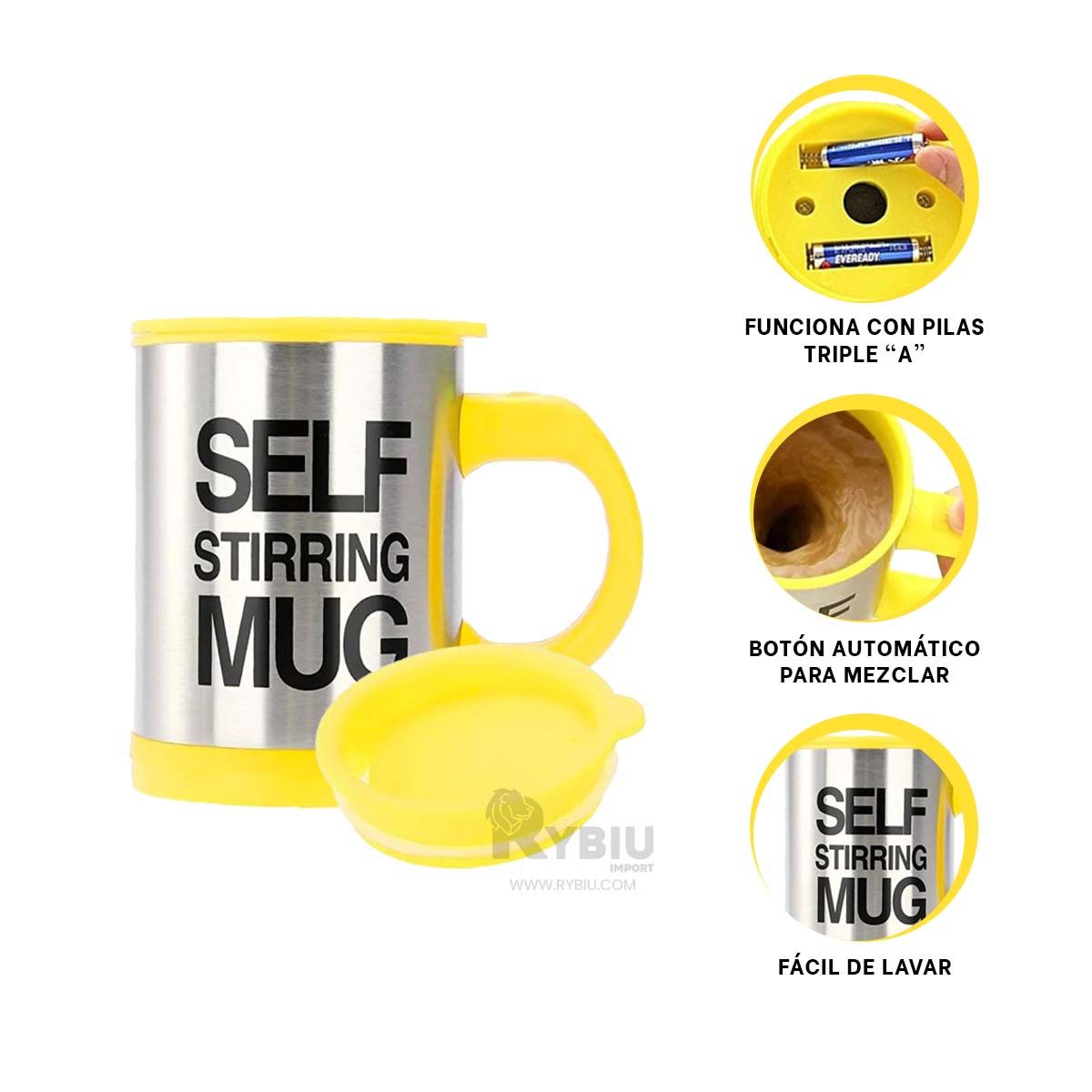 RYBIU IMPORT - Taza Batidora de 400 ml con 2 Pilas AAA en Tono Amarillo