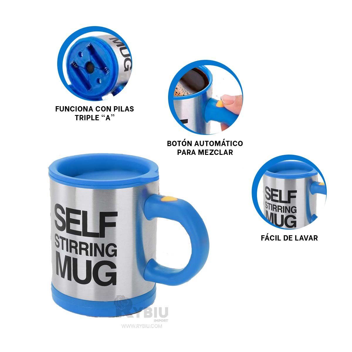 RYBIU IMPORT - Taza Batidora de 400 ml con 2 Pilas AAA en Tono Azul