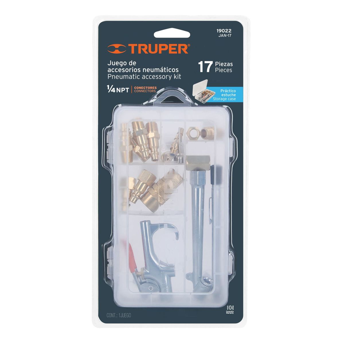Truper - Juego 17 Accesorios para Limpiar Inflar y Calibrar 19022 Truper