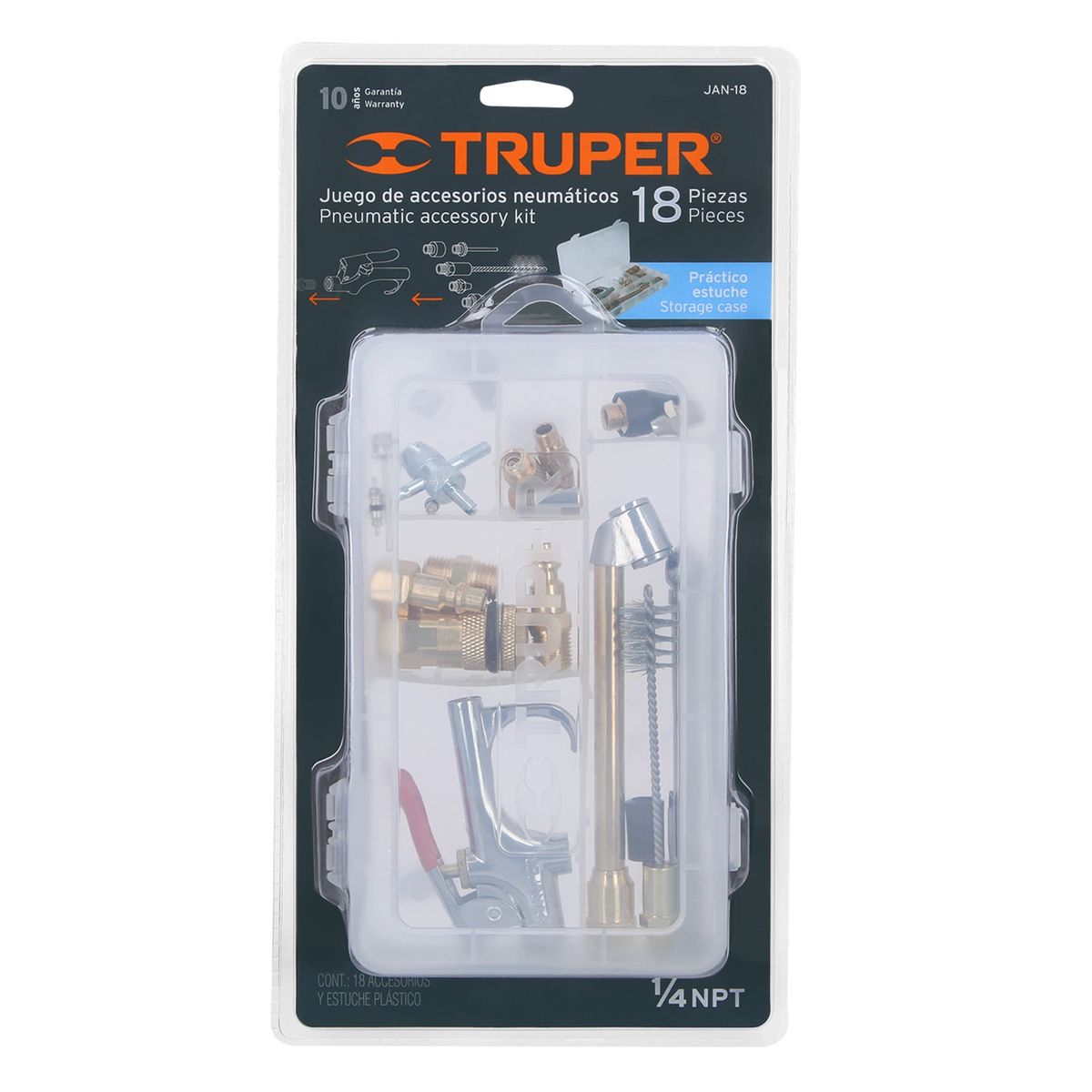TRUPER - Juego 18 Accesorios para Limpiar Inflar y Calibrar 19079 Truper