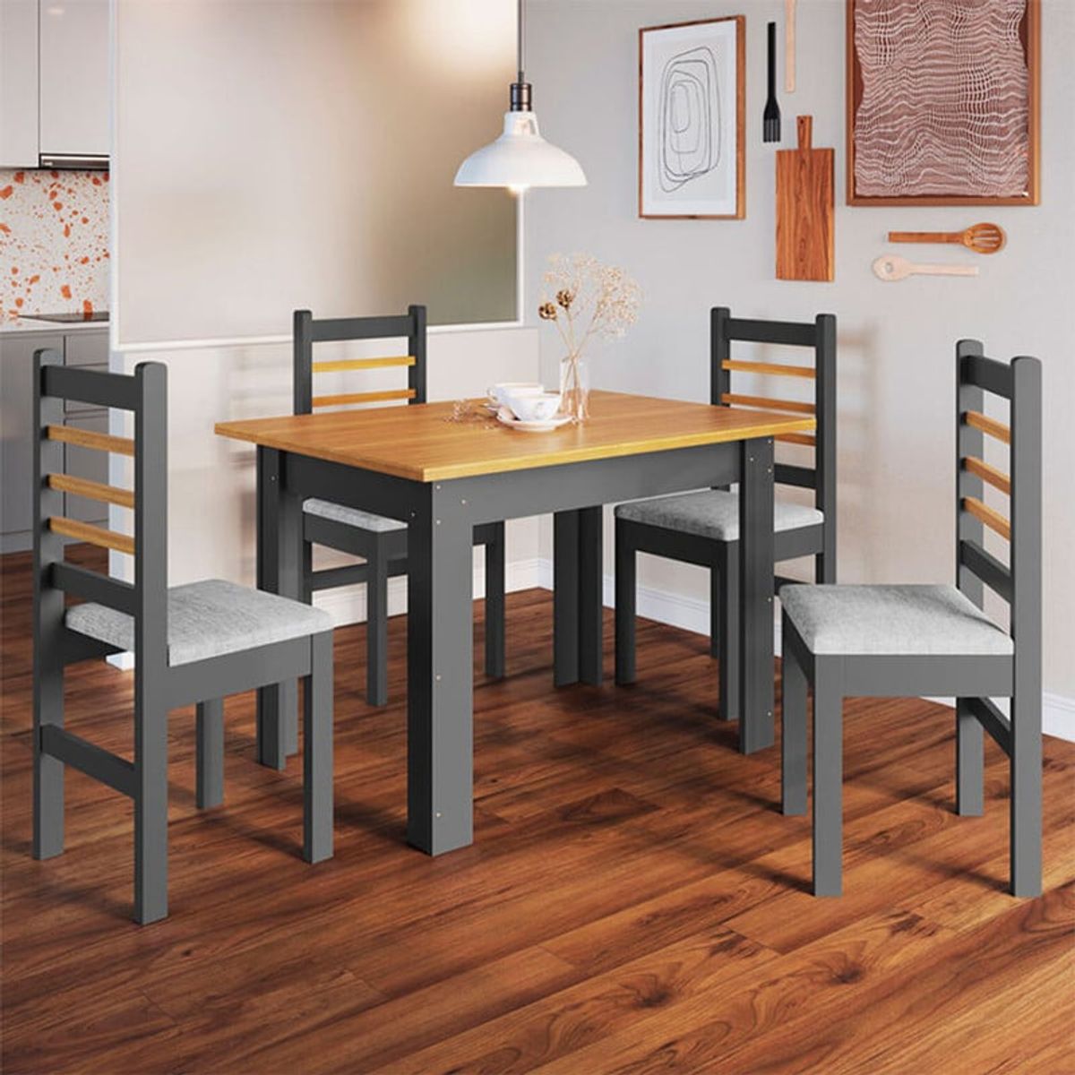 2020 HOME PERU - Juego de Comedor 4 Sillas  Gris - Natural