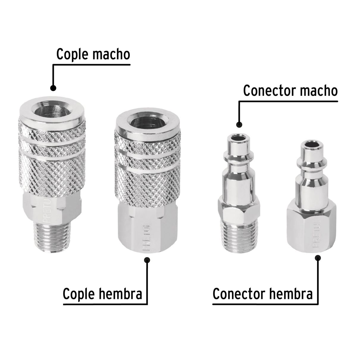 PRETUL - Conectores y Acoples Rapidos 4 Uni para compresora 27020 Pretul