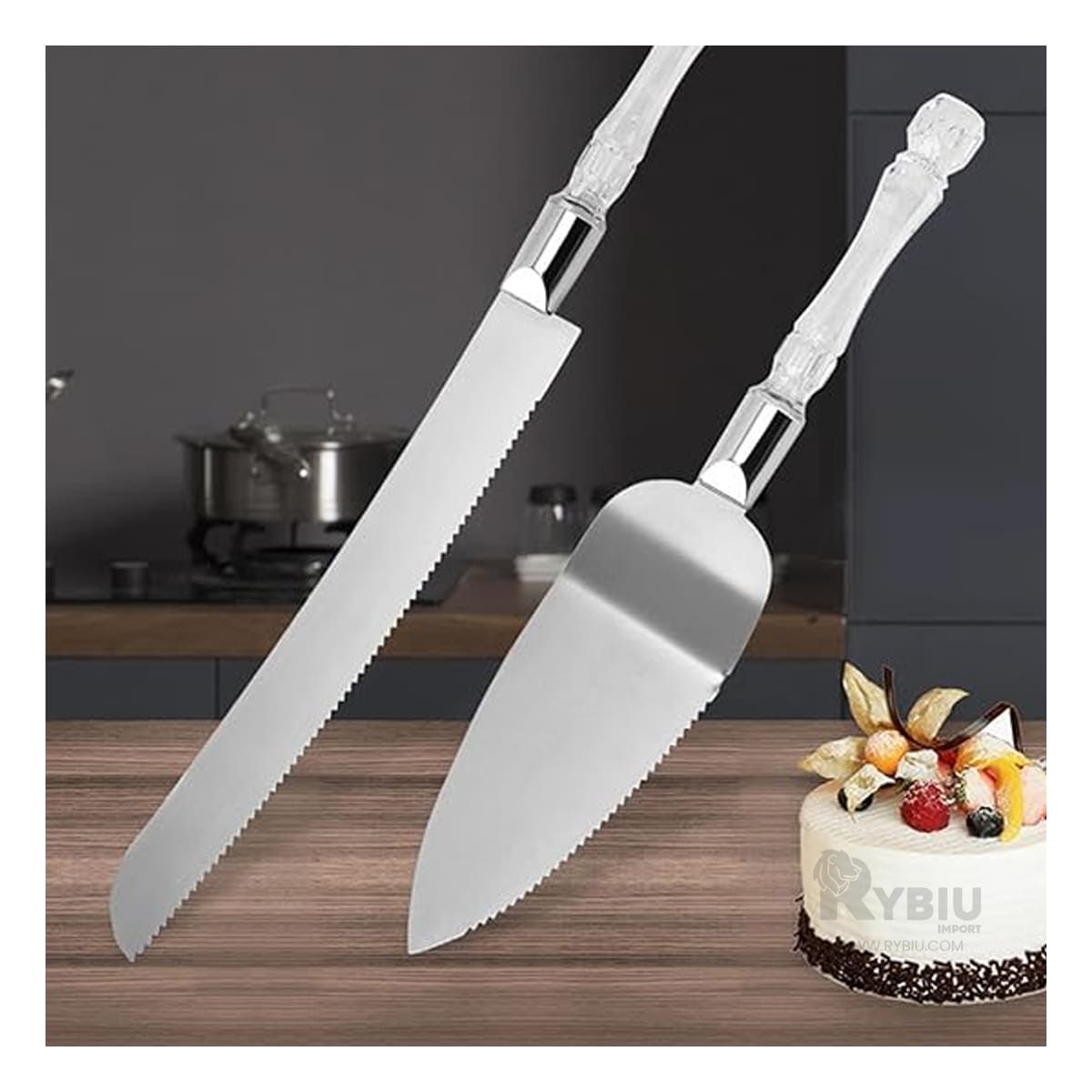 RYBIU IMPORT - Set para Pastel y Espatula con Mango Acrilico - Metal