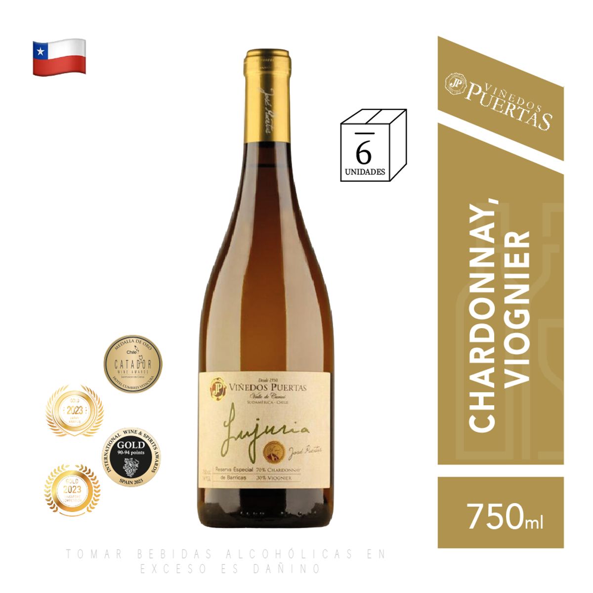 VIÑEDOS PUERTAS - Viñedos puertas - Lujuria Chardonnay 750ml CAJAX6
