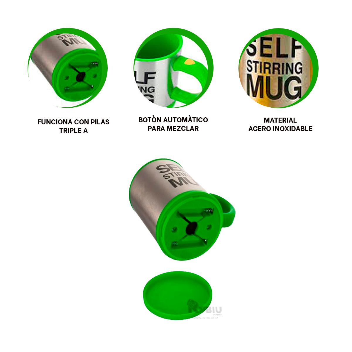 RYBIU IMPORT - Taza Batidora de 400 ml con 2 Pilas AAA en Tono Verde