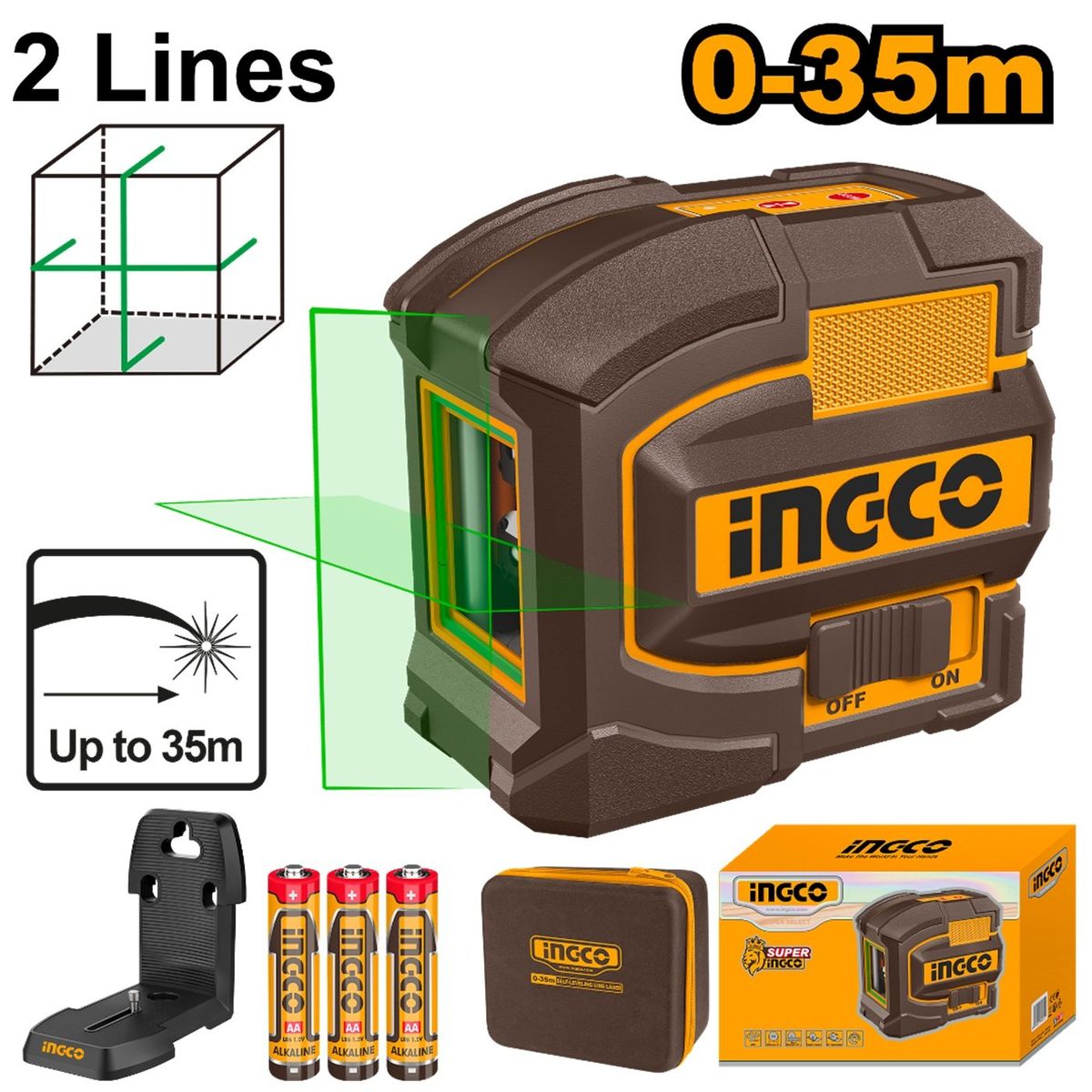 INGCO TOOLS - NIVEL LASER AUTONIVELANTE 35Mts LUZ VERDE INGCO HLL156601