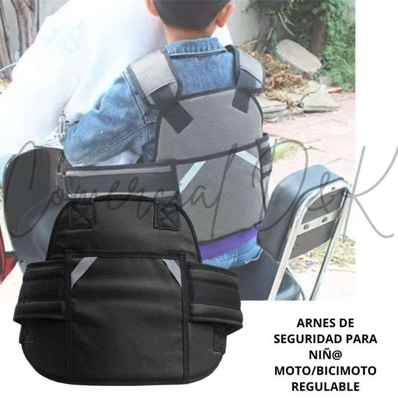 GENERICO - Arnes de SEGURIDAD NEGRO para niño en moto y bicimoto