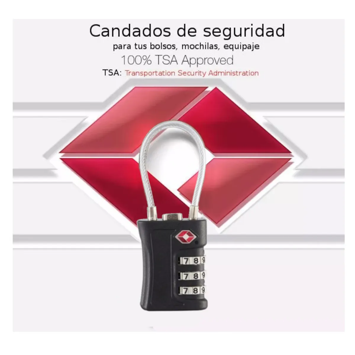 GENERICO - Candado con clave Tsa 007 Seguridad Mochila Casillero Locker