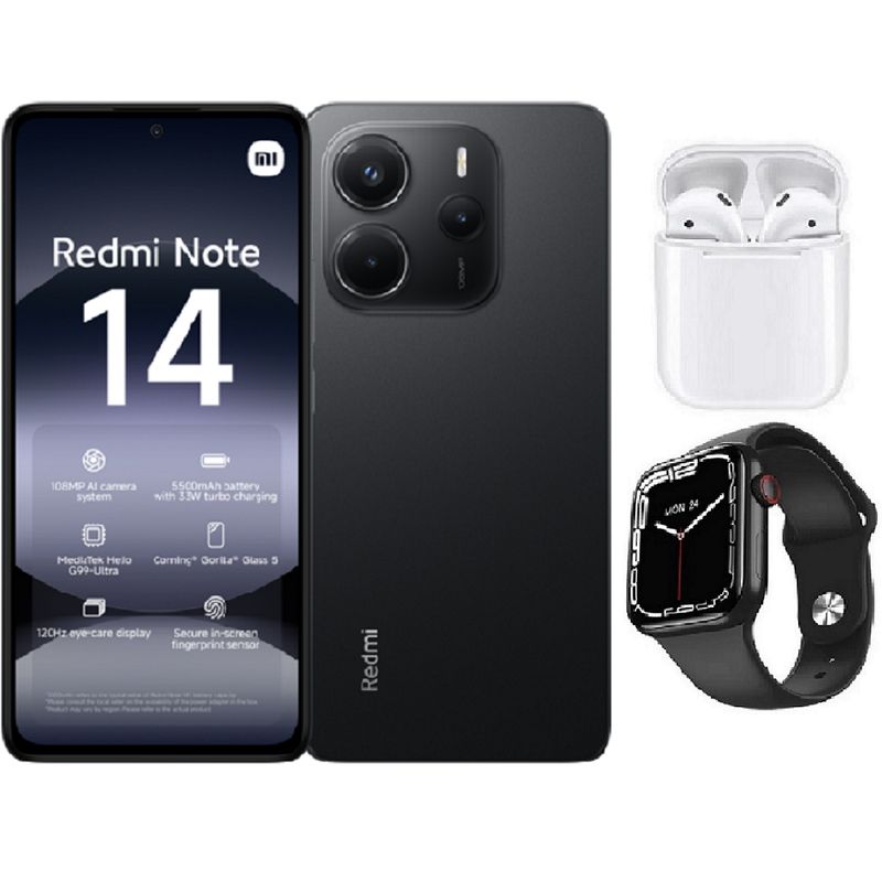 XIAOMI - Xiaomi Redmi Note 14 256GB Negro + Audifonos + Smartwatch