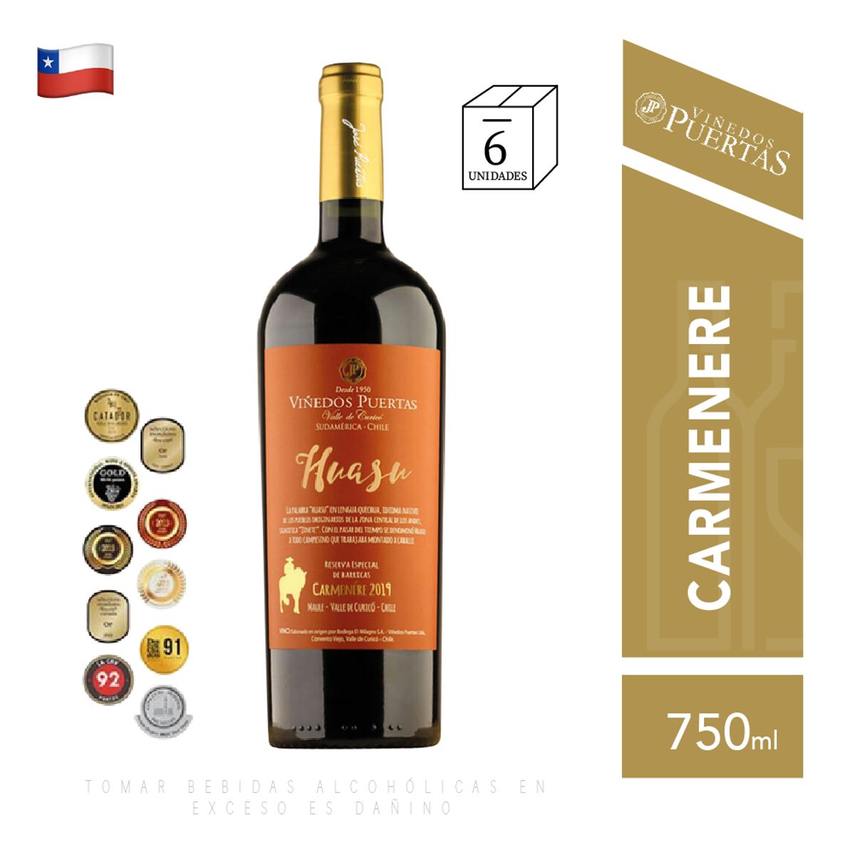 VIÑEDOS PUERTAS - Viñedos puertas - Huasú  Carmenere 750ml caja x6