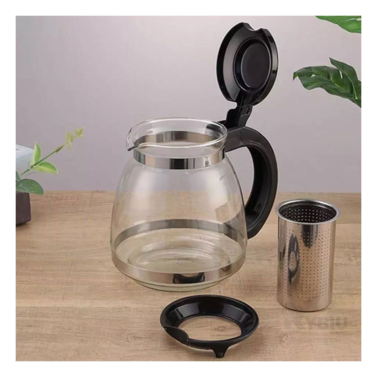 GENERICO - Tetera Elegante de Vidrio con Filtro Negro 15 Lt
