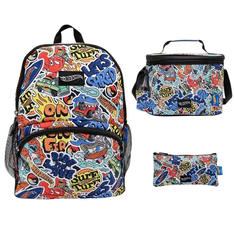 CHILDRENS CLUB - Set de Mochila escolar x3 piezas -  Hot Wheels