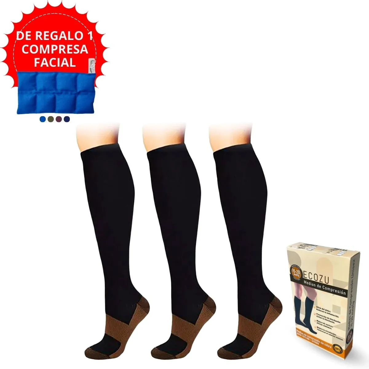 GENERICO - Medias de compresion antivarices talla L/XL pack de 3 pares Negro