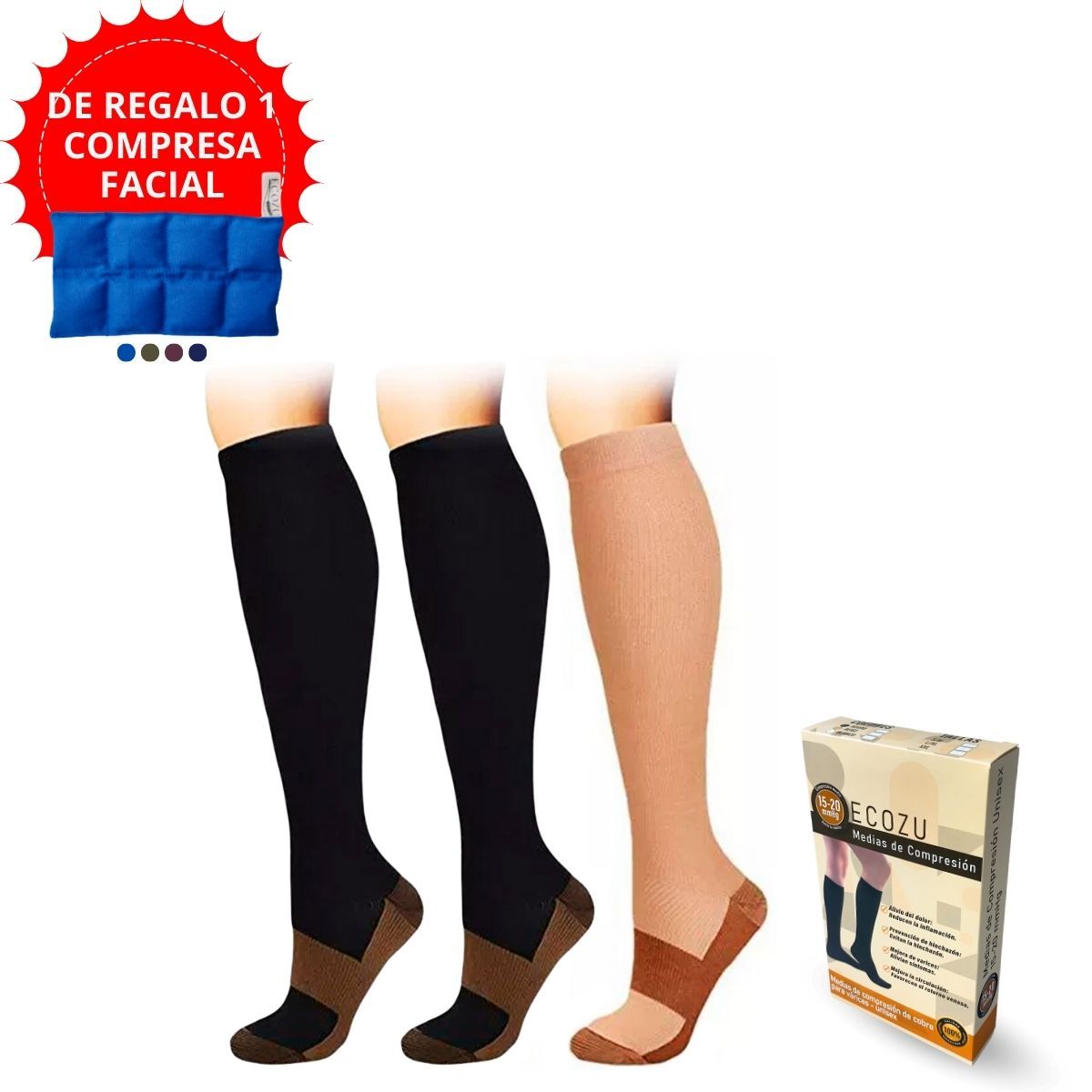 GENERICO - Medias de compresion antivarices talla XXL pack de 3 pares