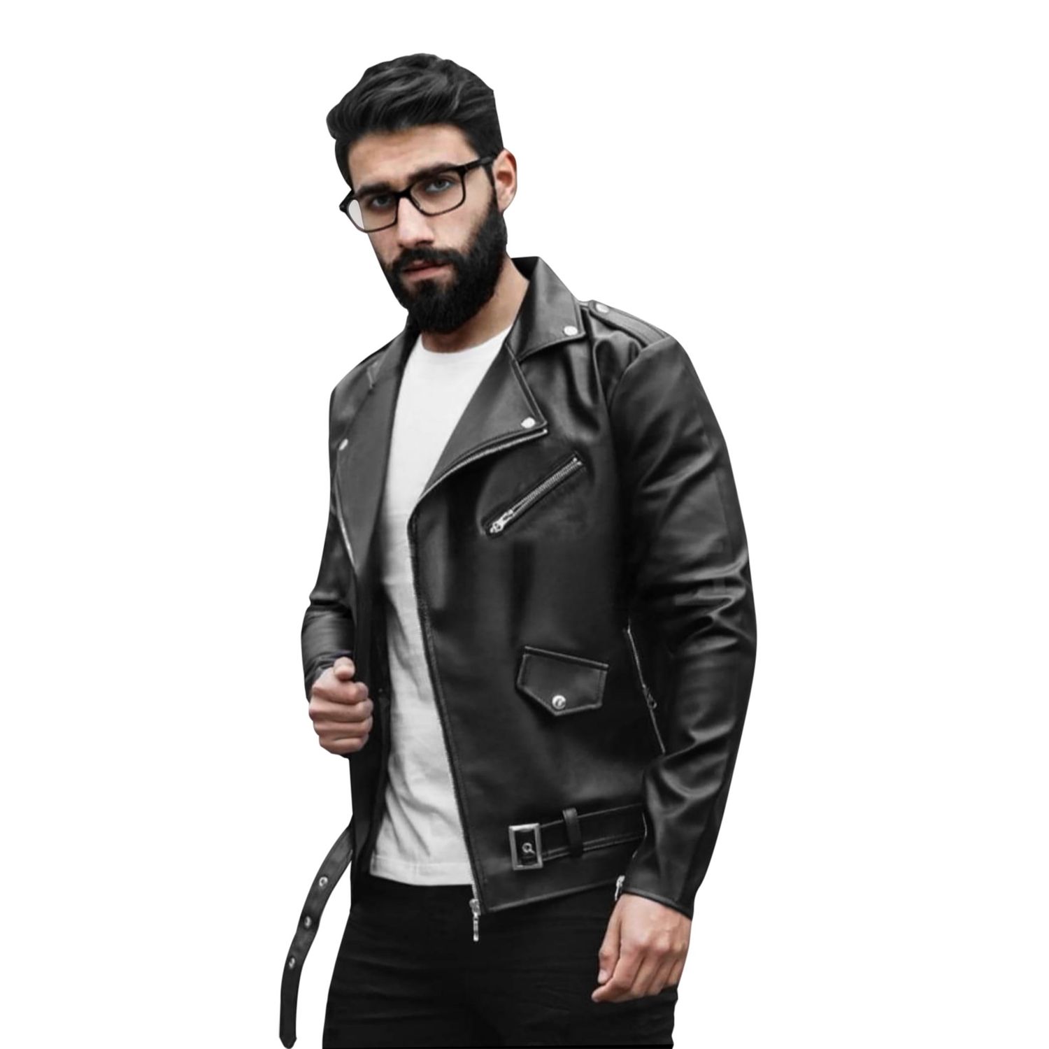 Casaca Biker para Hombre Cuero PU Slim Fit GENERICO