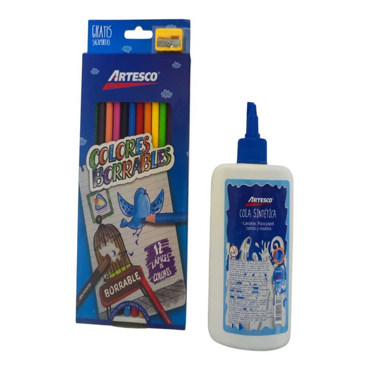 ARTESCO - Pack de Colores Borrables con  Cola Sintetica Escolar
