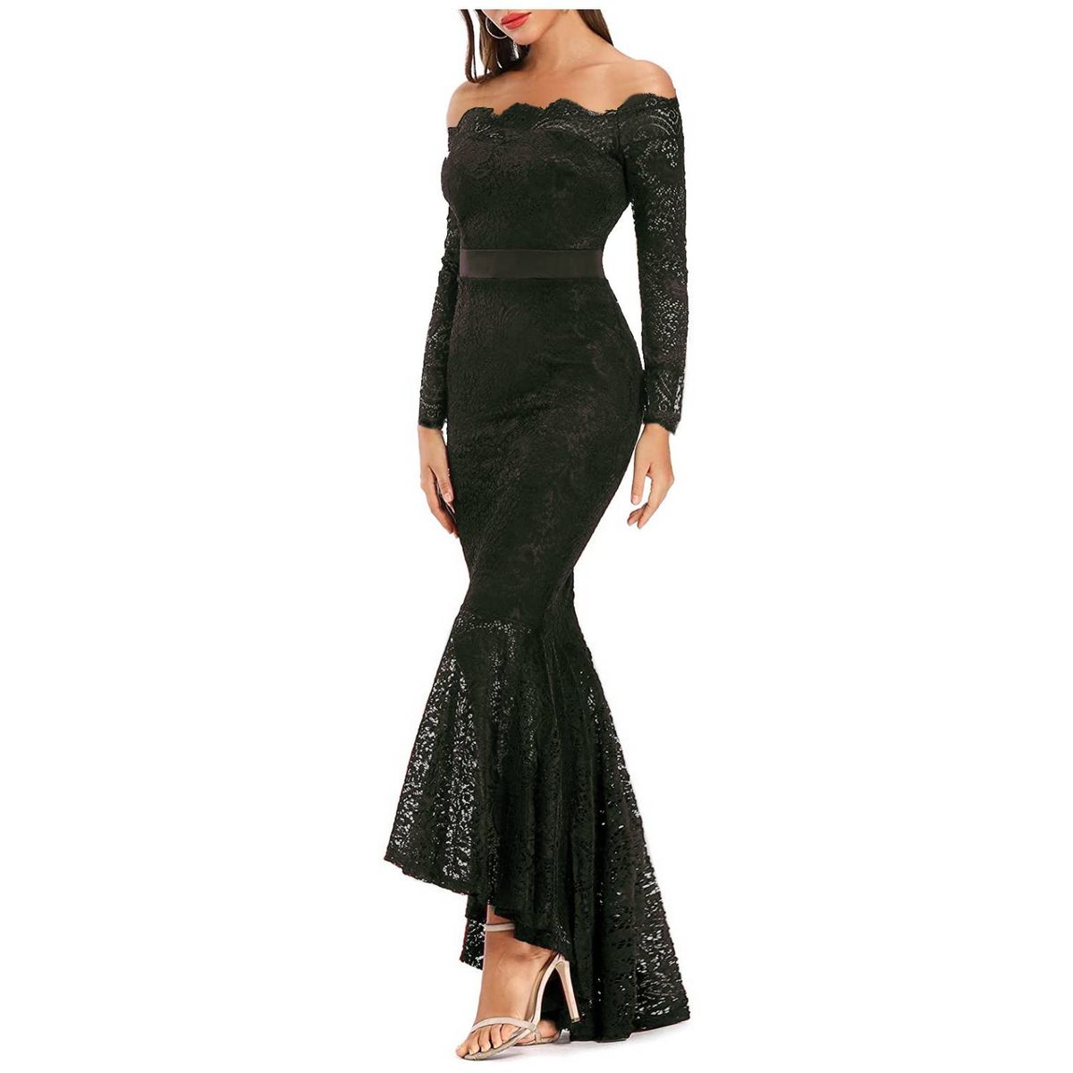 RINODERINA - Vestido Largo Elegante Encaje Ajustado Moda Mujer