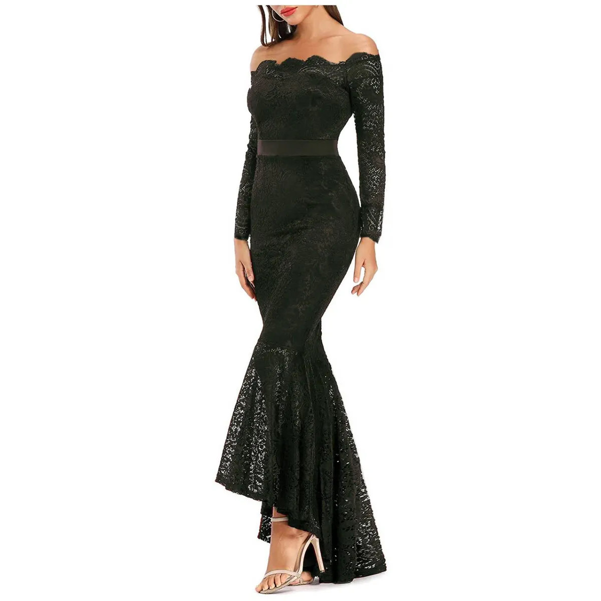 RINODERINA - Vestido Largo Elegante Encaje Ajustado Moda Mujer