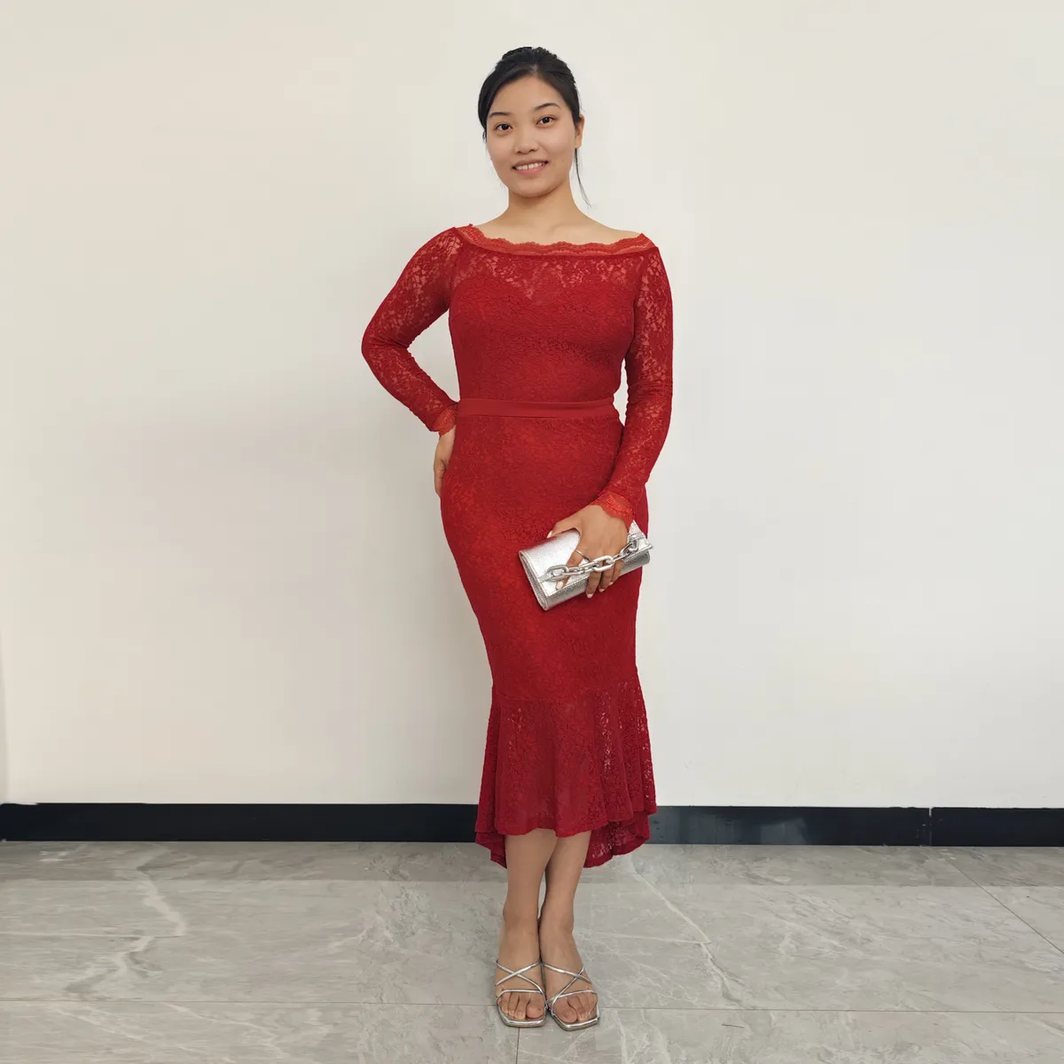 RINODERINA - Vestido Largo Elegante Encaje Ajustado Moda Mujer