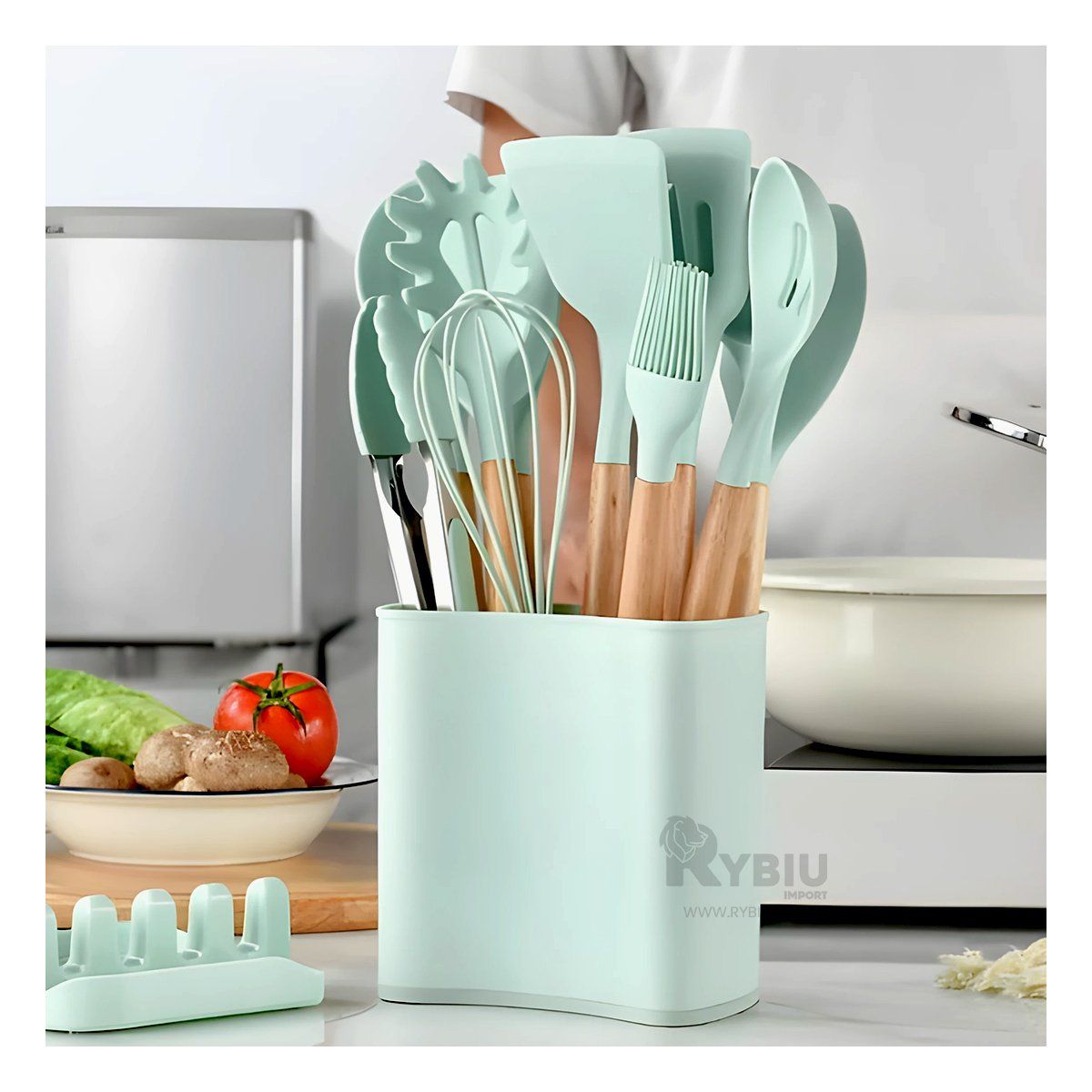 GENERICO - Set Elegante para Cocina Color Verde Agua Y+Regalo Agendita