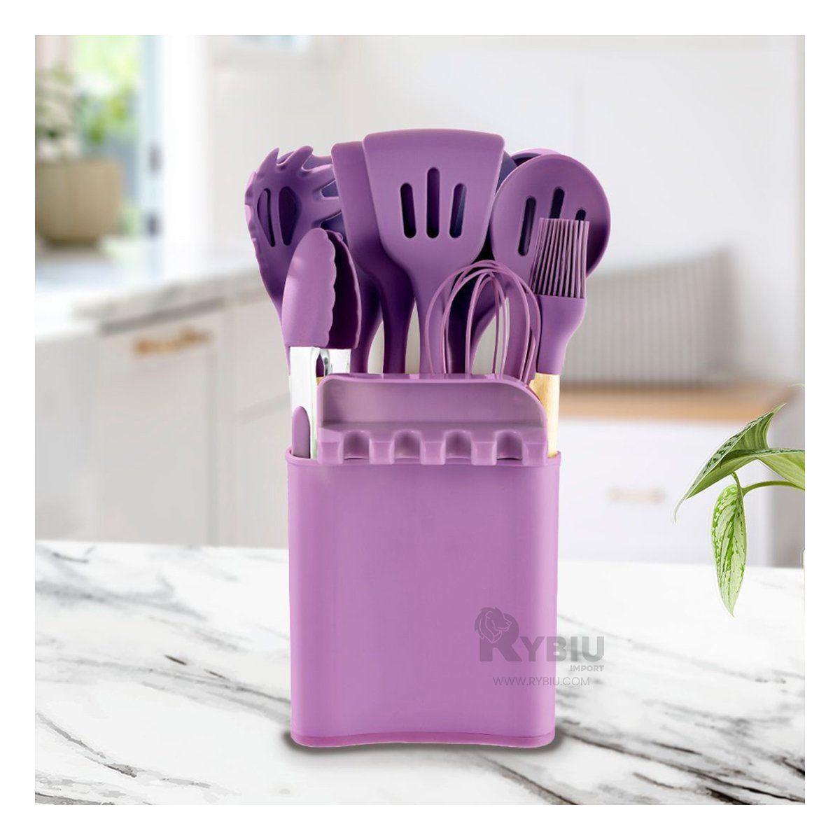 GENERICO - Set de 11 Cucharones con Posa Cucharon en Color Lila