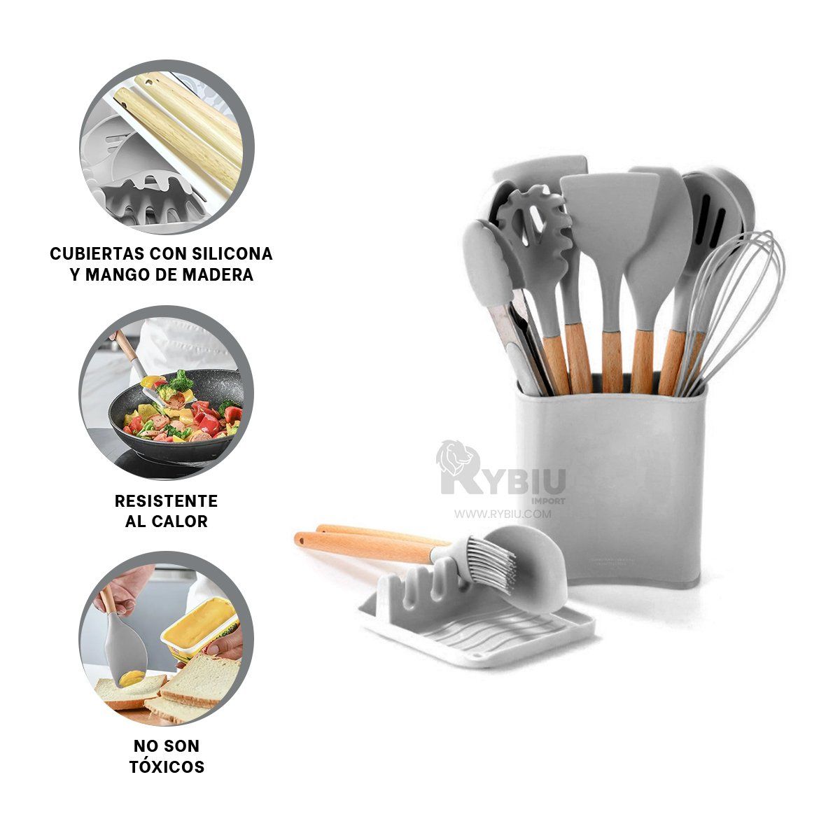 GENERICO - Set Ideal para Cocina en Color Plomo Y+Papel de Regalo