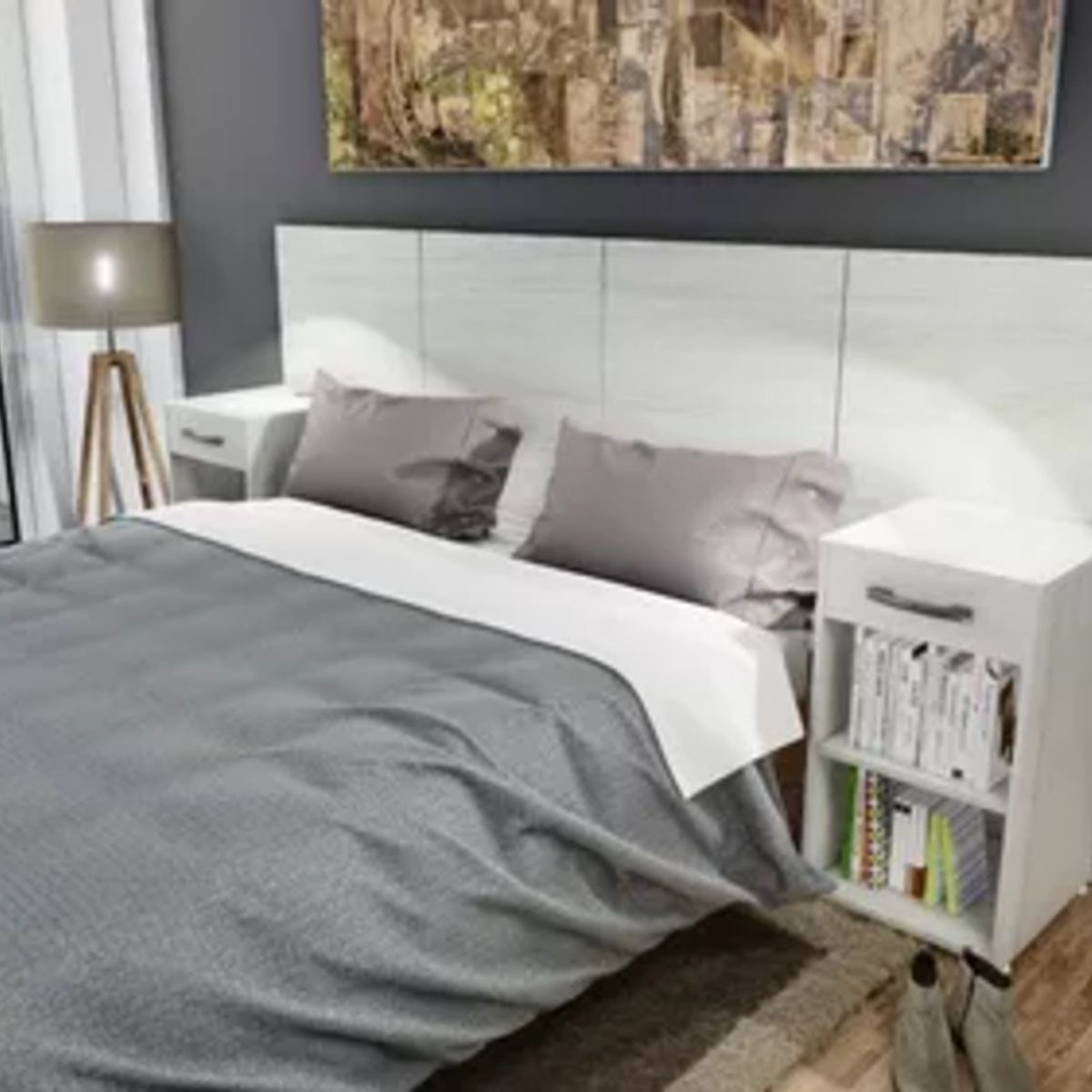 TU MESITA - Cabecera de cama con veladores incluidos Rafaela color Blanco TU MESITA