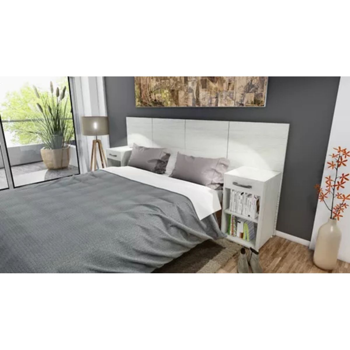 TU MESITA - Cabecera de cama con veladores incluidos Rafaela color Blanco TU MESITA