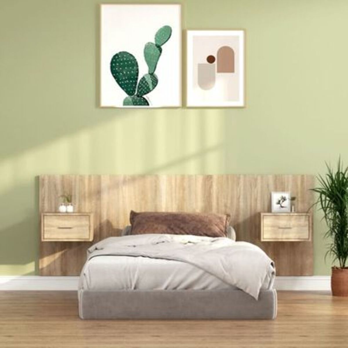 TU MESITA - Cabecera de cama Flotante con veladores 1 cajón Kina color Natural TU MESITA