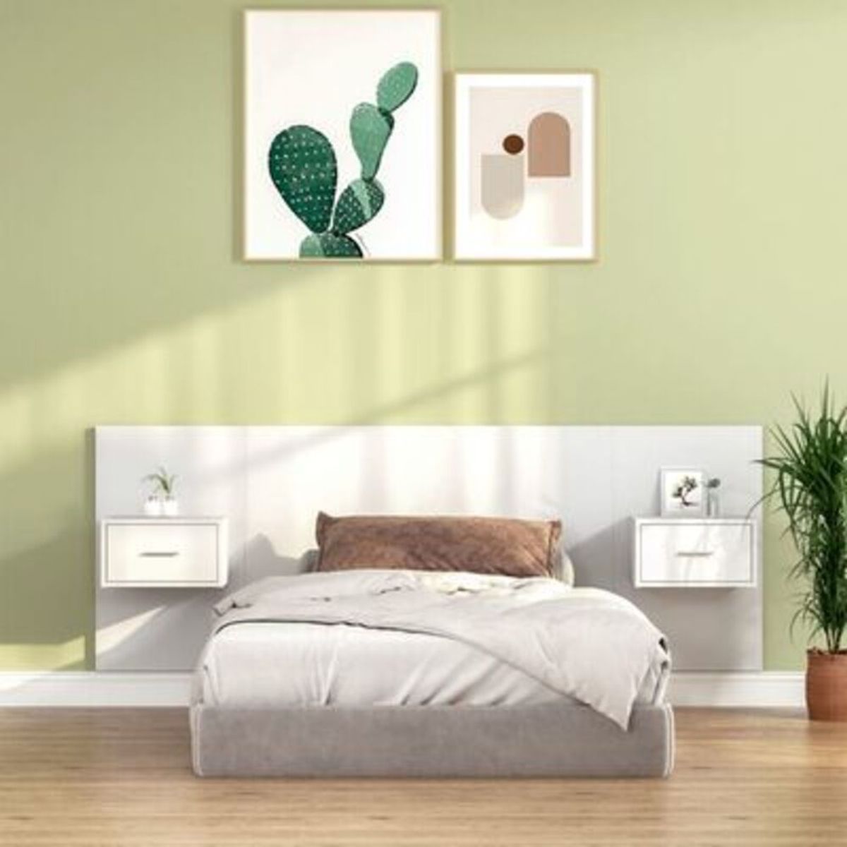 TU MESITA - Cabecera de cama Flotante con veladores 1 cajón Kina color Blanco TU MESITA