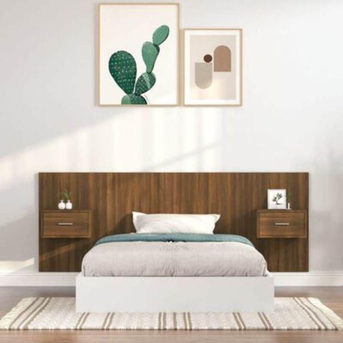 TU MESITA - Cabecera de cama Flotante con veladores 1 cajón Kina color Marrón TU MESITA