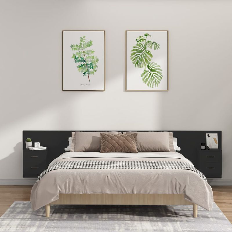 TU MESITA - Cabecera de cama Flotante con veladores 2 cajones Cristina color Negro TU MESITA