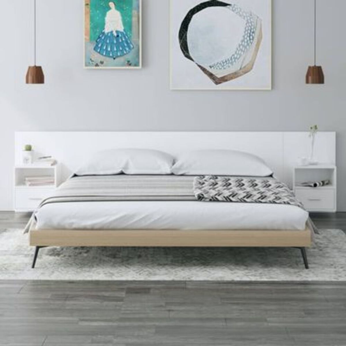 TU MESITA - Cabecera de cama Flotante con veladores incluidos 1 cajón Venecia color Blanco TU MESITA