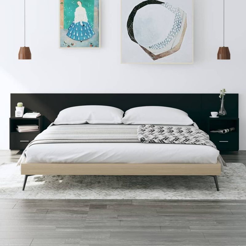 TU MESITA - Cabecera de cama Flotante con veladores incluidos 1 cajón Venecia color Negro TU MESITA