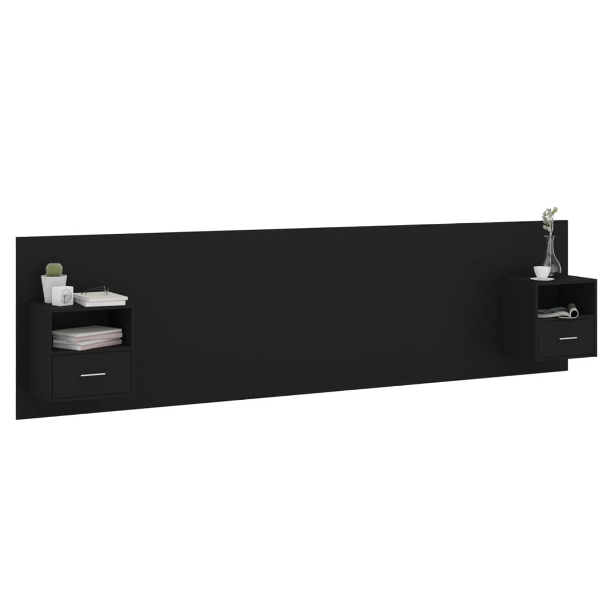TU MESITA - Cabecera de cama Flotante con veladores incluidos 1 cajón Venecia color Negro TU MESITA